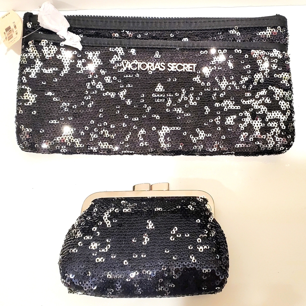 2PC VICTORIA SECRET SEQUIN CLUTCH & COIN PURSE